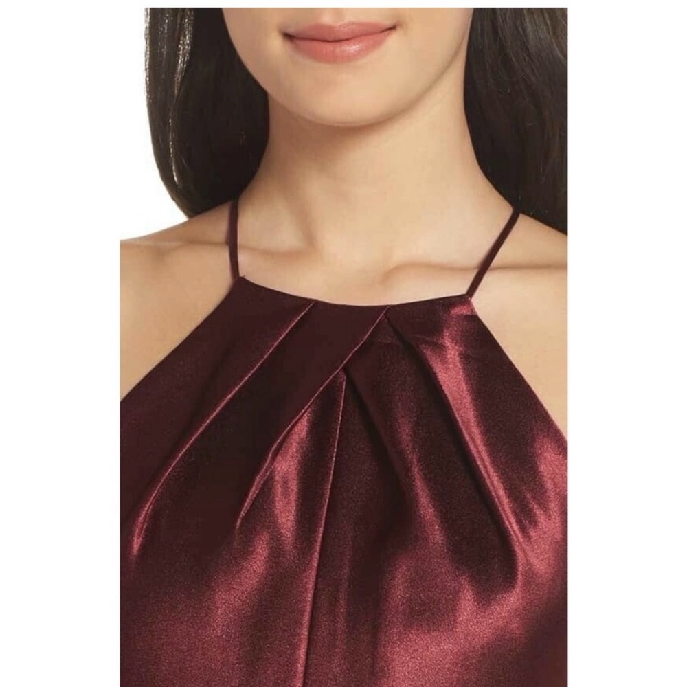 JENNY YOO Cameron Halter Neck Satin Gown in Hibiscus Sangria Size 0 - Picture 2 of 10